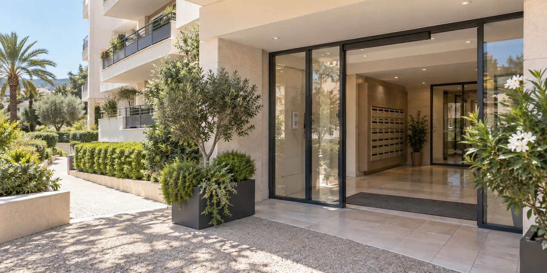 Hall d'immeuble moderne aux parties communes impeccables